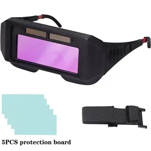 True Color Automatic Dimming Welding Glasses with 5PCS Protection Board Light Change Auto Darkening Anti-Eye Shield Goggle for Welding Masks EyeGlasses Accessories Solar Goggles dark  mode  glasses Gold Darkening Welding Lens