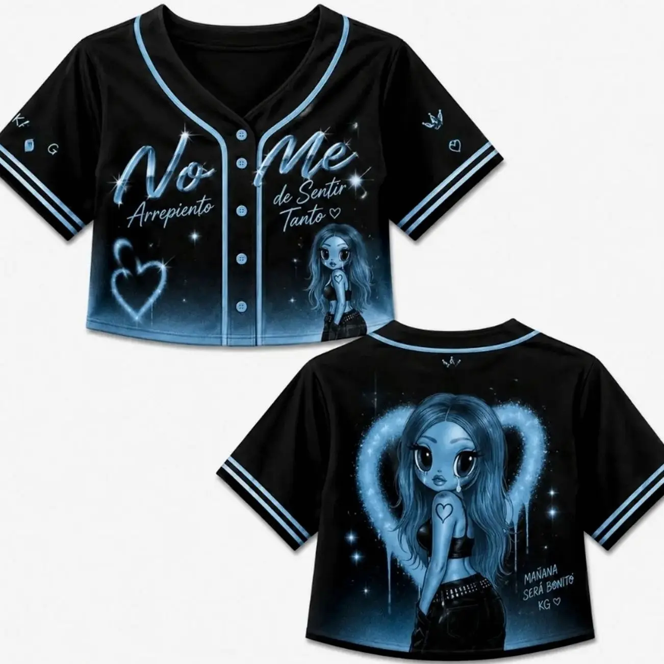 No Me Arrepiento Inspired Crop Top Jersey, Sentir Tanto Latin Music Graphic Button Up Shirt Blue Aesthetic Concert Outfit Festival Fashion Gift