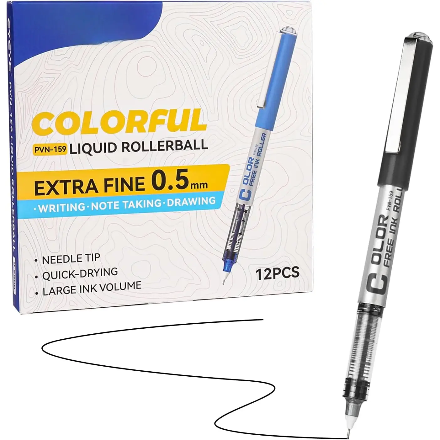 Black Rollerball Pens 0.5mm  Tip, 12 Pack Extra Fine Point Roller Ball Pen Quick Dry, Liquid Ink Pens Fine Point Smooth Writing Pen for Journaling, Note Taking, Office, School Supplies