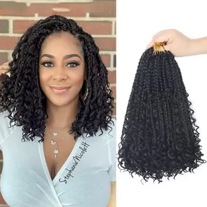 1B Goddess Bohemian Box Braids Crochet Hair 12 Inch 8 Packs Synthetic Braiding Hair Extensions Curly Ends