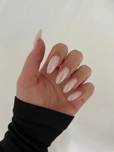 White Pearl Donut Glazed Press On Nails, Wedding Nails, Hailey Bieber Glazed Donut Nails, Reusable Nails, Acrylic Nails, Bridal Nails