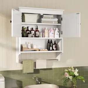 Gizoon Bathroom Wall Cabinet with Towels Bar Wall Mounted Medicine Cabinet with 2 Door and Adjustable Shelves Space Saver Over Toilet Storage Cabinet for Bathroom Laundry Room Kitchen