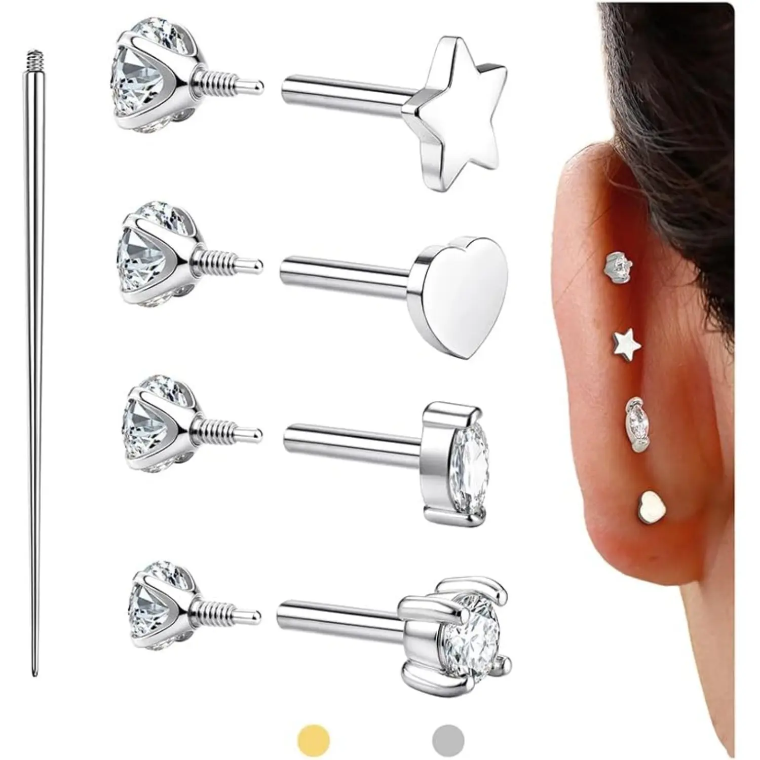 Silver-8mm-4 pcs-For Thick Ear