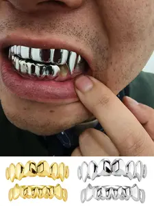 Men's Vampire Aesthetic Teeth Caps Set, 14k Gold Plated Copper Material, Hip Hop Style Fashion Jewelry for Men