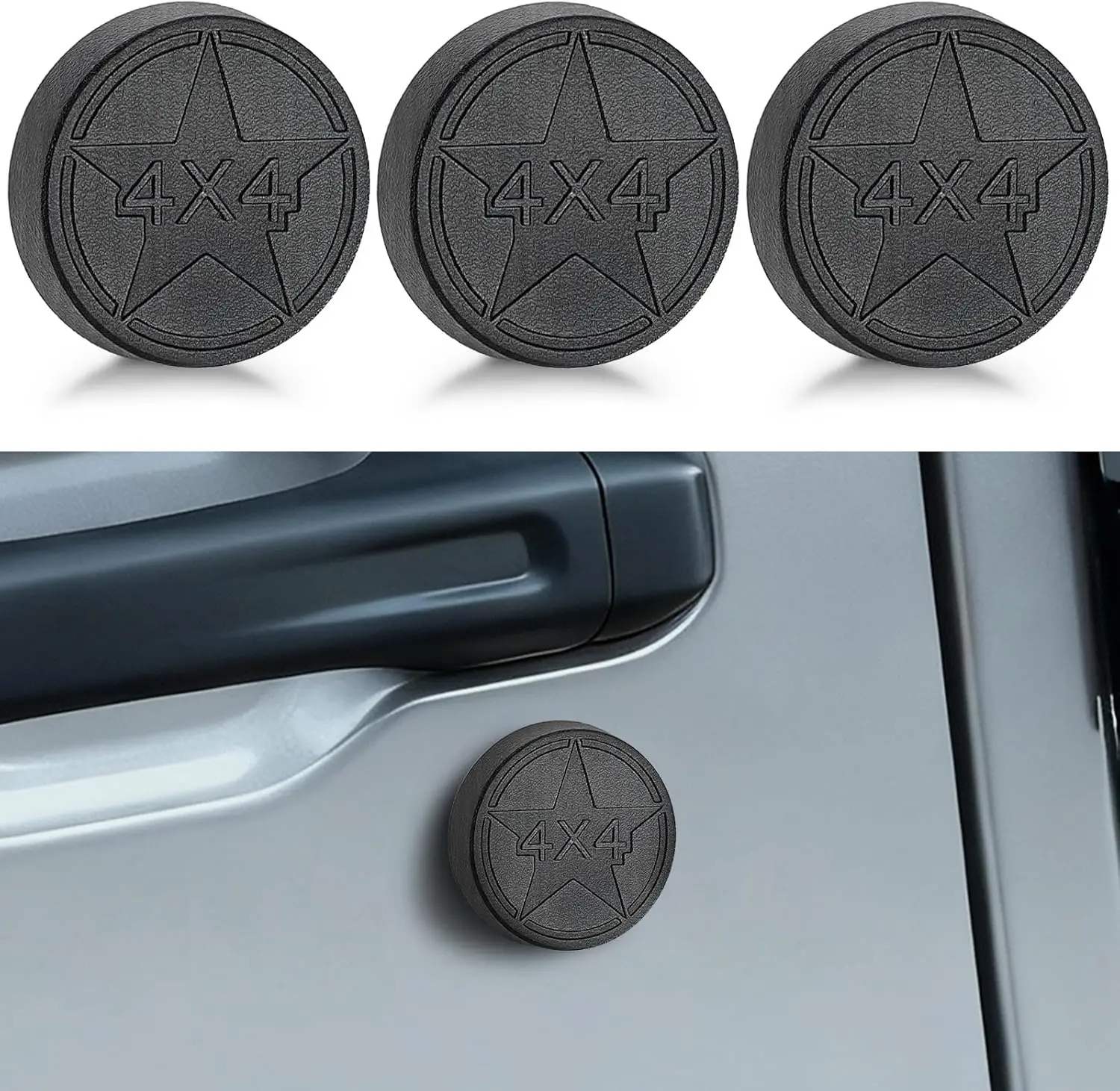 Magnetic Keyhole Covers for Jeep Wrangler JK 2007-2018, 3-Piece Snap-On Lock Cover Set with Star Design, Weatherproof & Anti-Scratch Protection,Easy InstallGift.