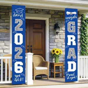 2026 Graduation Decoration | Congratulations to Graduates Banner - Blue Silver | Graduation Party Decoration 2026 Graduation Party Supplies 180x30cm