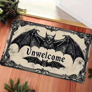 1pc Unwelcome Bat Theme Flannel Door Mat, Non-Slip Design, Durable and Machine Washable, Suitable for Entryway, Kitchen, Living Room, Bathroom, and Bedroom - Perfect Spring/Summer Home