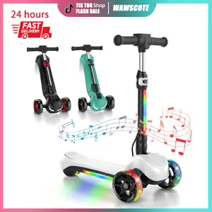 【Cute E-Ride】Summervibes Bluetooth Music Kick Electric Kids Scooter, 2-Speed, 3  Flashing LED Wheel,  Long Battery Life, 3 Adjustable Height Foldable Electric Scooter for Kids for Ages 3-12 Dealsforyou