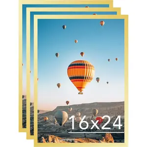 16x24 Picture Frame Set of 3 Gold for Poster Photo Picture and 40x60 cm Canvas, Horizontal and Vertical Formats for Wall Hanging, 16 x 24 Wall Gallery Poster Photo Frame,3 Pack, Gold