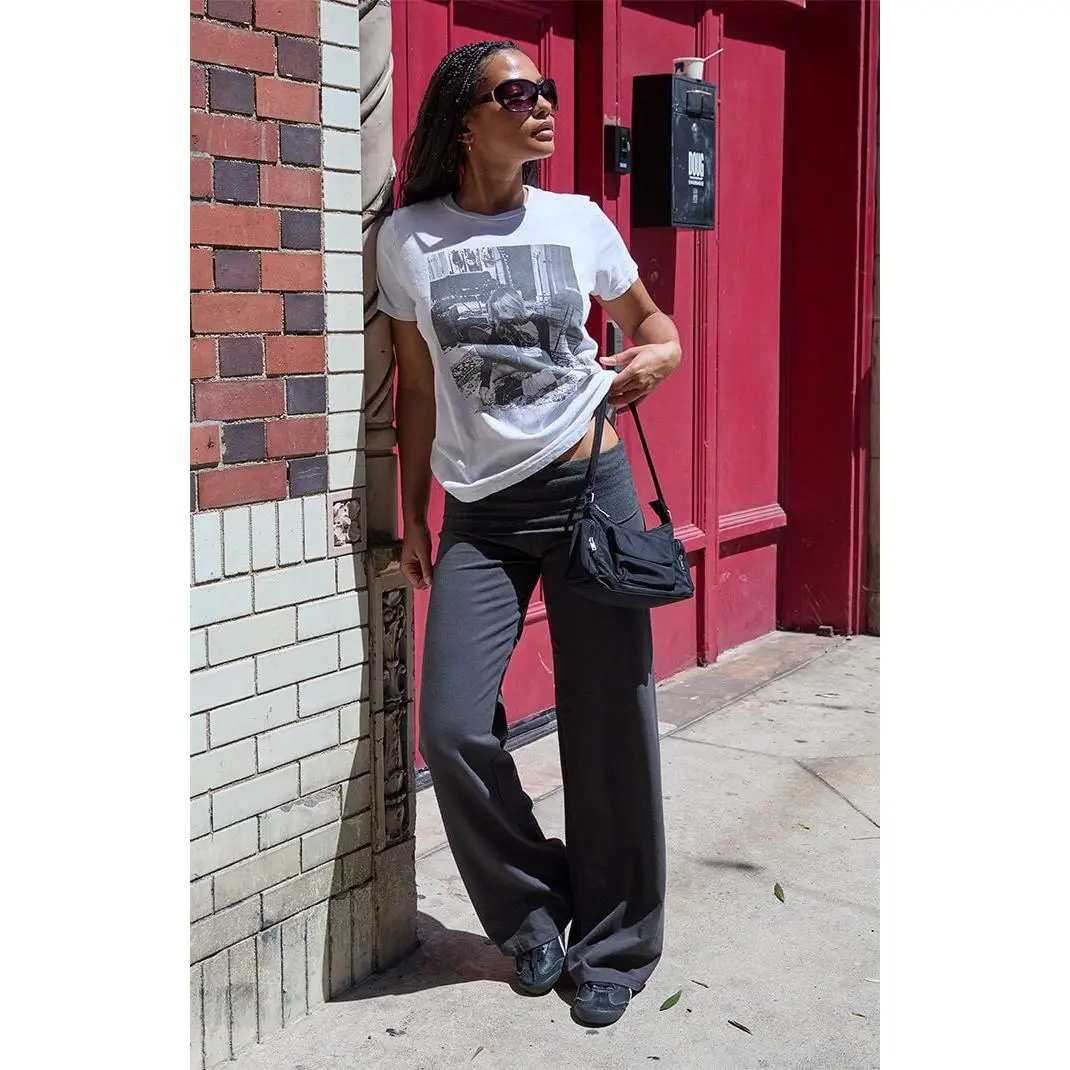 John Galt Women's Black and Gray Priscilla Flare Pants