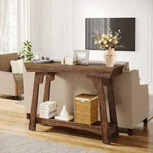 Tribesigns 2-Tier Wood Entryway Table with Storage Rustic Brown Farmhouse Design for Foyer Hallway Living Room 41.3" Long 11.8" Deep Solid Construction