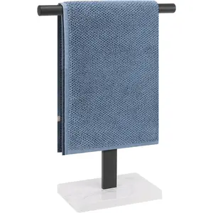 Non-woven Towel Rack, T-shaped Towel Rack Suitable for Bathroom, Towel Rack Suitable for Vanity Kitchen Countertop, 304 Stainless Steel Material (Marble Base, Black)