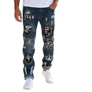 Men'S Motorcycle-Inspired Slim-Fit Straight-Leg Jeans with Multi-Embroidered Badges , All-Season Casual Streetwear, Biker Patches (Hearts, Skulls, Wings, Motorcycle Clubs) - Versatile for Everyday & Motorcycle Riding - Durab008 Menswear Classic levis