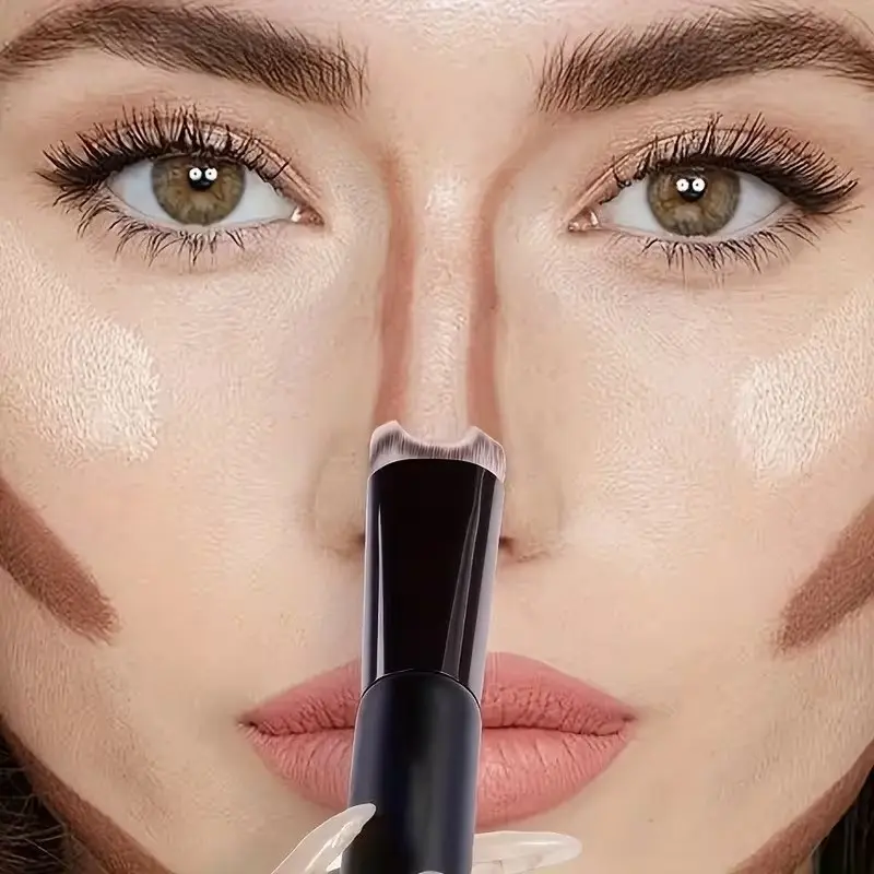 U-Shaped Nose Contour Brush, Dual-Ended Highlighter Brush, Ergonomic Handle Design, Soft Bristles, Precision Makeup Tool, Makeup Brushes
