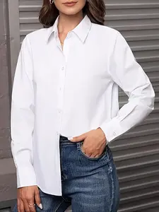Women's Elegant Shirt, Classic Button Front Office Top, Long Sleeve Business Shirt, Formal and Casual Wear, Durable Material