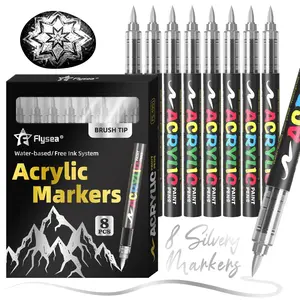 8/12 Pack Liquid Acrylic Pigment Marker Pen, Silver Color, Felt Tip Paint Marker, Stationery Supplies