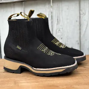 Men’s Black DB-755 Western-Style Genuine Nubuck Leather Ankle Boot with Dual-Density Rubber Sole | Made in Leon, Mexico