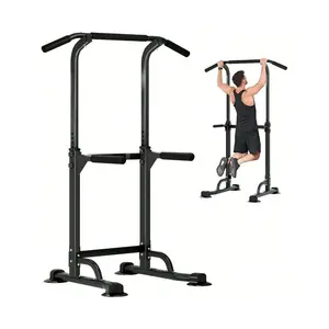 [For Mother's Day]Power Tower Dip Station Pull Up Bar 32.3' H-Shaped Base Height Adjustable 330lbs Multi-Level Suction Cups 10 Levels for Home Fitness Use