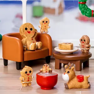 12pcs/22pcs Christmas Mini Figurines Set, Gingerbread Man Snowman House Decorations, DIY Holiday Accessories for Desk Bonsai Office Space