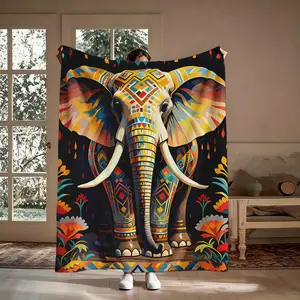 Colorful Elephant Flannel Throw Blanket, Super Soft Warm Abstract Geometric Throw, Ideal Holiday Gift for Her, Suitable for Couch Travel & Dorm