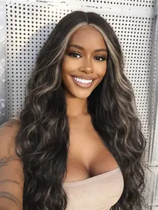 VOSILK Middle Part Long Wavy Curly Wig with Lace Hairline 26 Inch Synthetic Heat Resistant Fibers for Women Daily Wear and Party Use