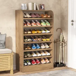 LITTLE TREE Shoe Rack for Entryway, 8-Tier Tall Shoe Shelf Shoes Storage, Wooden Shoe Storage Cabinet Shoe Organizer for Closet, Hallway, Living Room, Wood Color