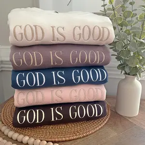 Embroidered GOD IS GOOD Sweatshirt, Religious Sweatshirt, Christian Women Minimal Faith Crewneck