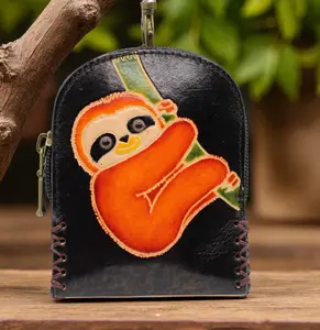 Leather Animal sloth Coin Purse Waller Wristlet Handmade High-Quality Leather Unique Design 4.5x3.75 Inches Compact & Stylish Gift