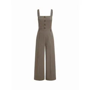 Cider Square Neck Houndstooth Zipper Wide Leg Jumpsuit