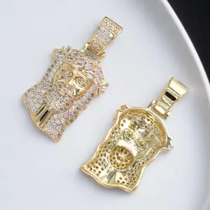 Religious Jesus Christ Charm Pendant with Rhinestone Charms, 24-in Gold-Plated Brass Chain, Geometric Christian Design, Unisex Costume Jewelry for Anniversary Gifts