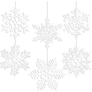 12 inches Large White Snowflakes Ornaments 6 Pack Big Plastic Glitter Snowflake Ornaments for Christmas Tree Winter Indoor Outdoor Window Giant Craft Hanging Snowflakes Decorations
