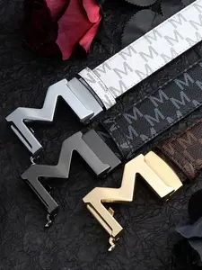 Men's Letter M Design Automatic Buckle Belt, Elegant Belt Buckle, Fashion Belt for Party, Daily Clothing Decor, Trendy All-match & Exquisite Belt for Birthday Gift
