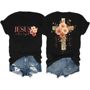 Faith Cross Christian Shirts for Women with Beautiful Floral Cross Print
