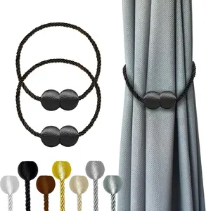 Magnetic Curtain Tiebacks Black 2pcs Upgrade Powerful Nickel-Plated Magnets No Rust Durable Polyester Rope Easy Install European Style Decorative Holdbacks for Home Office