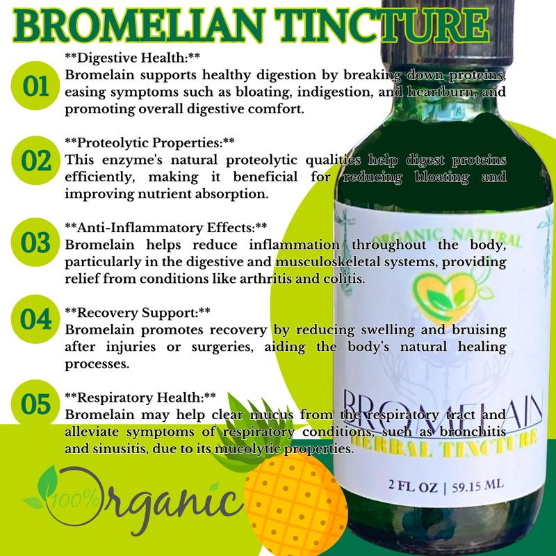 Natural Bromelain Extract Tincture for Digestive Health and Recovery - 2oz - Supplement, Edible Healthcare Fitness