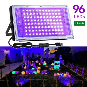 1 Pack 96 LEDs Black Light, UV Blacklight Flood Lamp with USB Plug, DC 5V, for Halloween Party Night Light, Stage Lighting, Aquarium, Body Paint, Fluorescent Posters, Neon Glow, 385-400nm Decorative