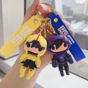 Cartoon Big Hero 6 Movie Figure Keychain Hiro Hamada Fred Honey Lemon Pendant Keyring Keys Holder Backpack Accessories Gifts
