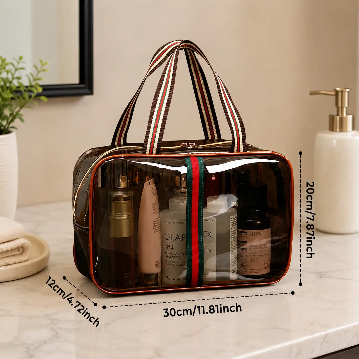 Transparent Travel Cosmetic Pouch, TSA-Friendly Plain Toiletries Organizer with Double Handles, Waterproof Clear-View Bag for Women, Makeup Bags, Transparent View