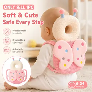 1pc pink butterfly anti-collision backpack, outdoor home teaching supplies protective gear, with horizontal strap to secure cute butterfly backpack, breathable summer anti-fall pad for early education materials used in walking practice