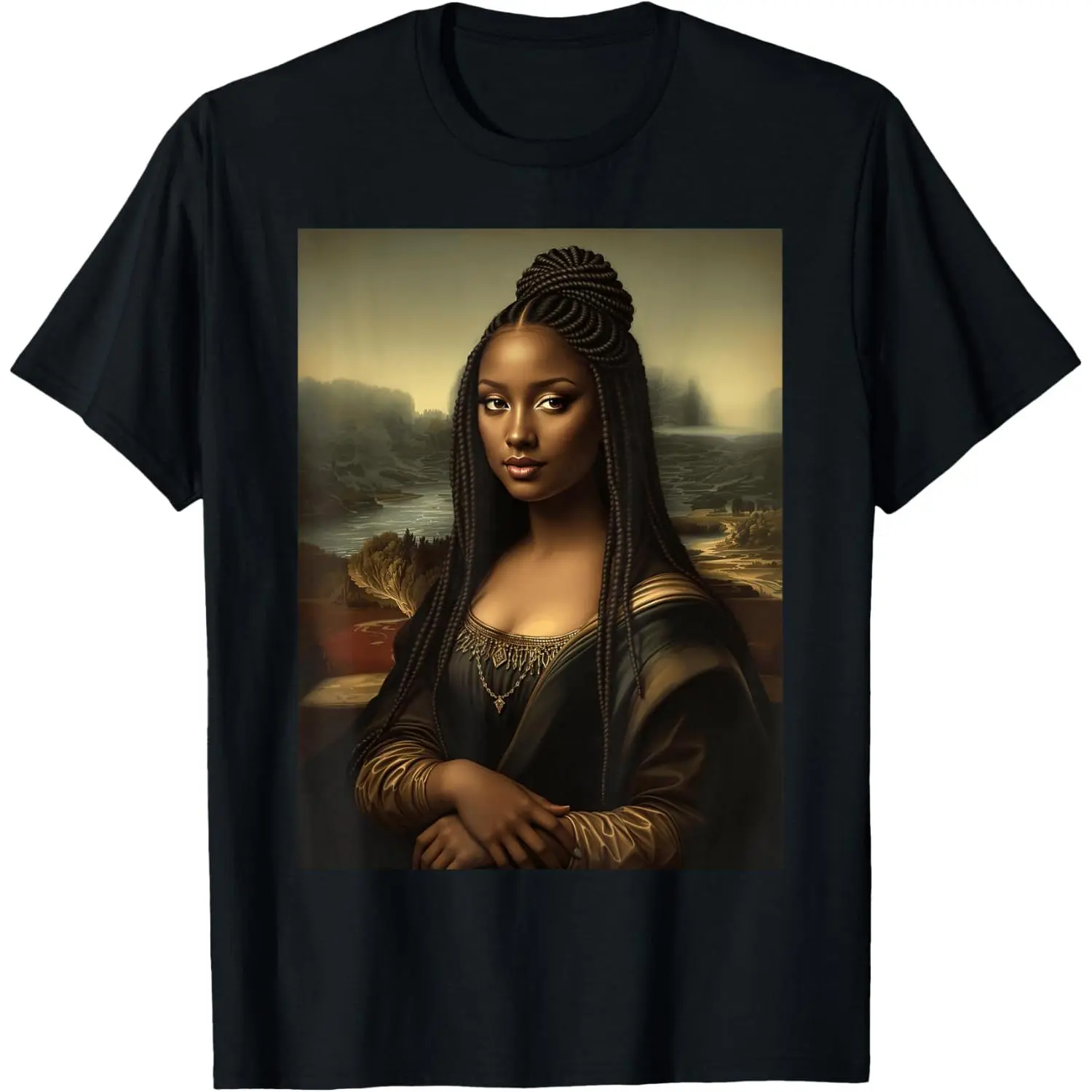 Women's 100% Cotton Short-Sleeve Casual Vintage Streetwear Distressed Black Mona Lisa African American Black History Month Funny T-Shirt