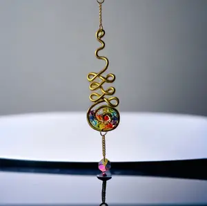 Unalome Sun Catcher - Decorative Hanging Crystals with Colorful Center and Gold Frame for Hangable Ornaments