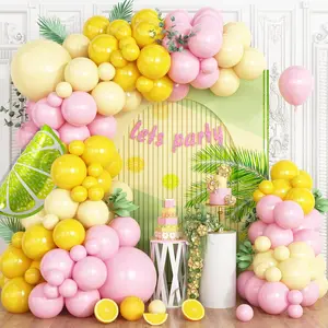 Lemon Balloon Arch Garland Kit, Pink And Pastel Yellow Balloon With Green Yellow Lemon Foil Balloons For Baby Shower Bridal Wedding Graduation Birthday Lemonade Theme Party Decorations