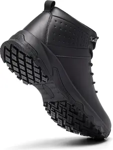 YINGCSM Non Slip Work Boots for Men Slip Resistant Shoes for Chefs Kitchen Staff Restaurant Food Service Shoes Casual Leather Ankle Boots