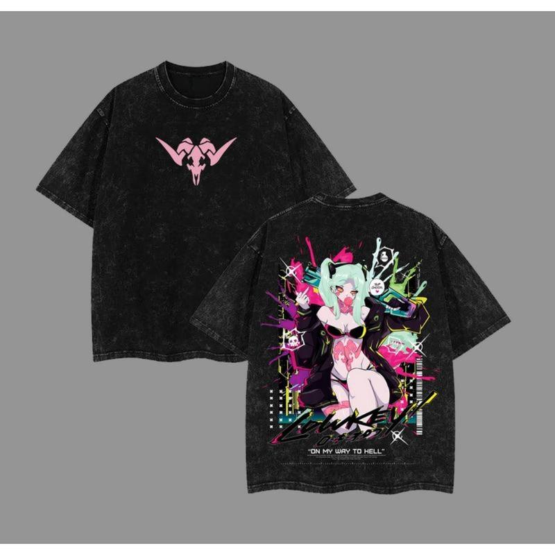 Rebecca V3 Cyberpunk: Edgerunners Merch Clothing Washed Cotton T-Shirt. Premium fit with vintage wash featuring. A must-have for anime fans and streetwear lovers graphic tee Anime merchandise