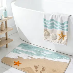 Plush Bath Mat Summer Beach Style Carpet Soft Absorbent Non-Slip Bottom Comfortable Bathtub Mat for Vanity Shower Bedroom Home Decor