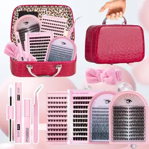 Nature Lash Extension Kit, DIY Cluster Lashes Gift Pack with Soft & Lightweight Lash Clusters, Bond & Seal & Remover, Tweezers & Hair Band, Easy Glam Volume False Eyelashes Set for Beginners, DIY Eyelash Extensions, Cosmetic False Lashes