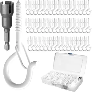 50PCS Windproof Screw Q-Hanger Hooks with Safety Buckle for Hanging Outdoor String Lights, Plants, Christmas Decorations, Includes Wing Nut Driver, White
