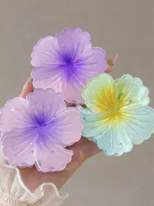 Women's 3-Piece Ombre Flower Hair Clips Set, Hair Claw, Blue Color Plastic Hair Accessories, Elegant Minimalist Design for Daily Use & Party Style