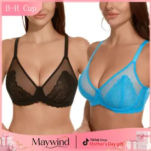 【Maywind】 Two piece set Minimizer Bras for Women Enchante Full Coverage Underwire Bras Plus Size Lifting Floral Lace Brafor Heavy Breast 38DD Size Comfortable Stylish Fitire Style Womenswear Breathable Sheer Basic Solid Everyday Mother's Day gift