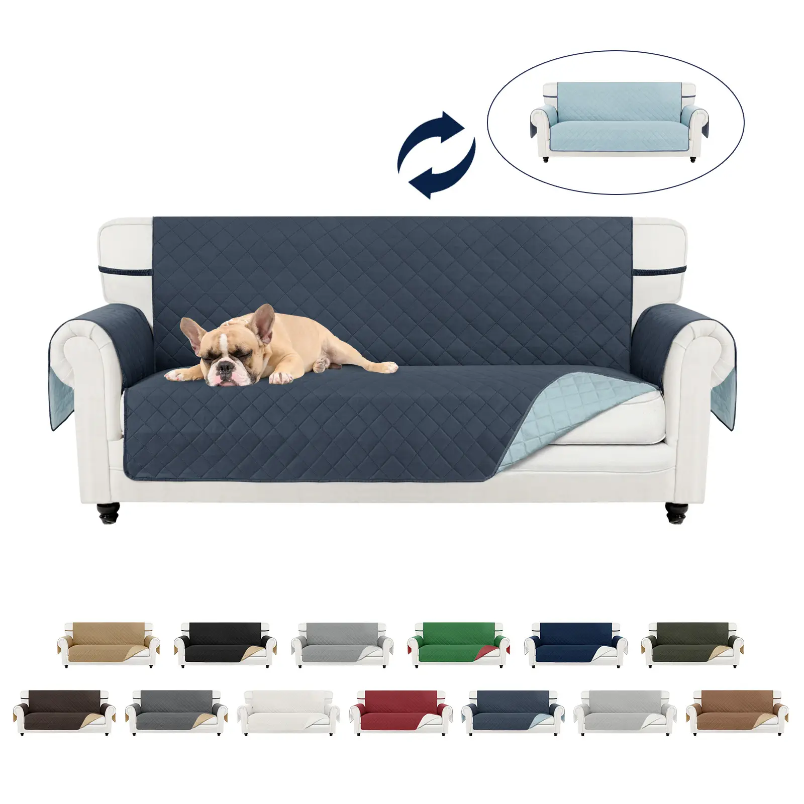 Easy-Going Reversible Couch Cover for Dogs, Water Resistant Sofa Protector Slipcover with Foam Sticks Elastic Straps for Pet, Sofa Blanket, Livingroom